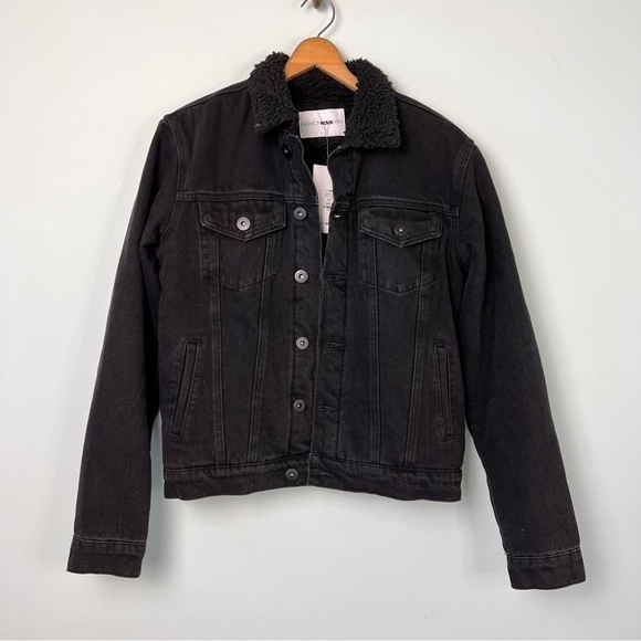 NWT! FASHION NOVA Men's Sherpa Collar Denim Jacket - Black - Picture 2 of 10